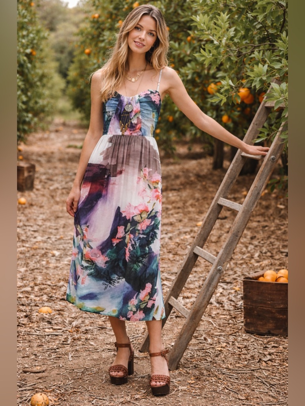 Anthropologie Corey Lynn Calter Multicolor Floral Midi Dress